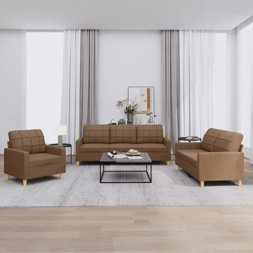 ZEYUAN 3-TLG. Sofagarnitur mit Kissen Braun Stoff, Sofa Mit Relaxfunktion, Couchgarnitur, Wohnzimmer Sofa, Couch, Sofa Set 3201245