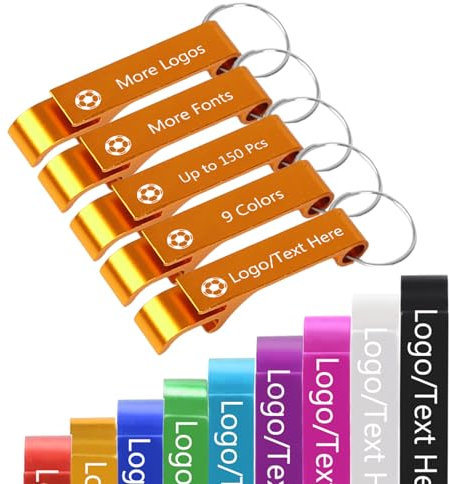 Up to 150 Pcs Custom Bottle Opener Keyring Personalised Bottle Openers Keychain Beer Can Opener with Logo Text Name Customised Party Wedding Favors Bulk Gold
