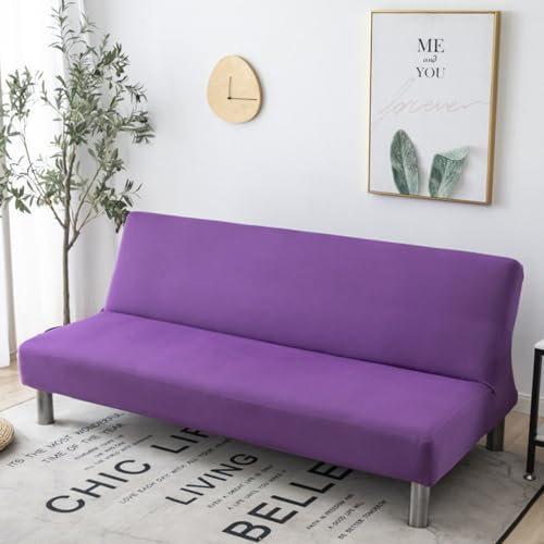 Hixingo Copridivano Senza Braccioli Lavabile, Copridivano 3 Posti Tinta Unita Semplice Antiscivolo, Copri Divano Elasticizzato Fodera per Divano Letto Clic Clac (M:150-190cm,Viola)