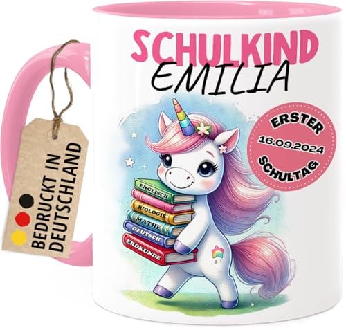 Tassenliebling® Schulkind Tasse personalisiert Mädchen Junge - Rosa - Geschenk zur Einschulung - Einhorn Tasse - Schultüte Füllung - Schulanfang Geschenke - Grundschule Vorschule
