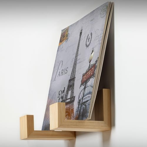 BIG FUDGE Wooden Vinyl Shelf Wall Mount - Record Wall Display Shelves - Album Storage for Vinyl LP Wall Holder - Holds 15 Records Per Shelf - Set of 2 - Natural