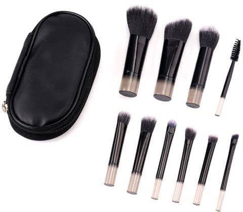 10pcs Set Pinceaux Maquillage Voyage avec Pochette, Collection de Pinceaux de Maquillage Ensemble de Pinceaux Cosmétiques Pinceaux de Beauté Professionnels pour Voyage (Noir)