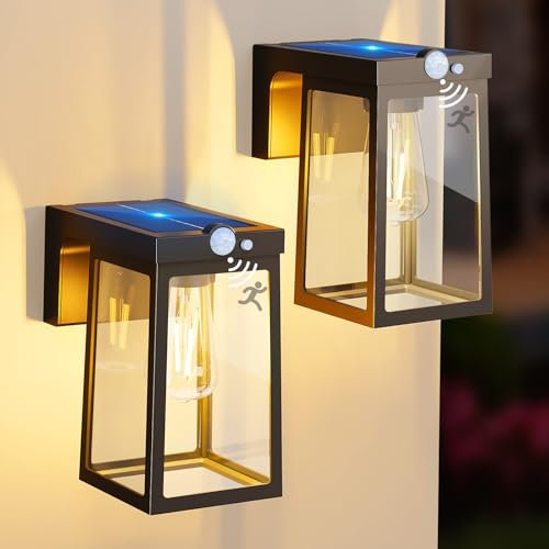 Woolmug Solarlampen für Außen Wand, 2 Stück Außenlampe mit Bewegungsmelder, 2 Modi & IP65 Wasserdicht Solar Wandleuchte Aussen für Garten Zaun Veranda Garage Warmweiß