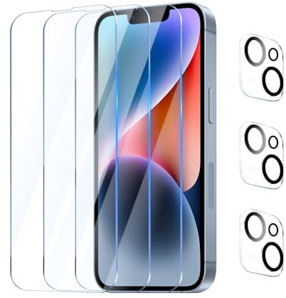 YUXINDZ Pack of 3 Screen Protectors for iPhone 14 6.1 Inch with 3 Camera Protection, Screen Protector Camera Protection Film 9H Hardness Anti-Scratch, Bubble-Free, HD Clear