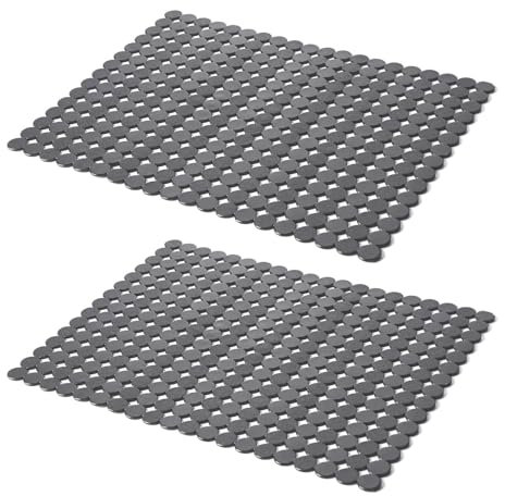 VALINK Lot de 2 tapis d'évier de cuisine, antidérapants en PVC, à découper à la taille, protection d'évier réglable pour fond d'évier de cuisine – 40 x 30 cm, noir transparent