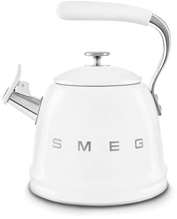 Smeg WKF01WH Whistling Kettle for Hobs, Stainless Steel, 2.3 liters, White