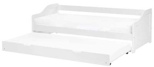 Beliani Tagesbett ausziehbar Kiefernholz weiß mit Lattenrost 90 x 200 cm Luneray