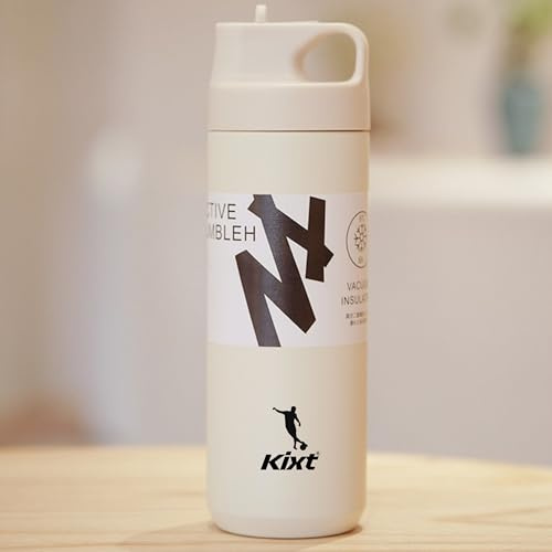 KIXT Double-Walled Vacuum Insulated Stainless Steel Bottle 550ml with Straw Lid Handel | Sports Travel Gym Water Bottles Coffee Cup Travel Mug Football Waterbottle Winter Water Bottle (Cream White)