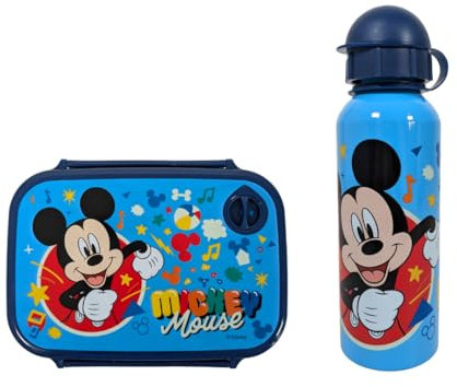 My sweety pop - Juego de comida - Caja de merienda + botella - almuerzo - Hidratación - para niños - Guardería - Kindergarten - Escuela - Vacaciones - Comida - Idea de regalo (Mickey Mouse - Azul)