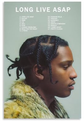 XXQPO Poster Rocky Album, Long Live ASAP-Poster auf Leinwand, Wandkunst für Heimdekoration, Wohnzimmer, Schlafzimmer, 30 x 45 cm, ungerahmter Stil