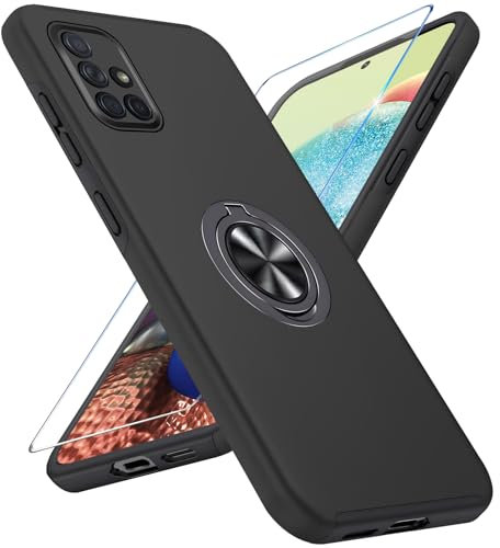 Vaki Handyhülle für Samsung Galaxy A71 4G Hülle mit Schutzfolie, Schutzhülle Galaxy A71 4G Case mit Magnetischer Ring Ständer Kratzfest Fallfestigkeit Stoßfest für Samsung A71 4G Cover (Schwarz)