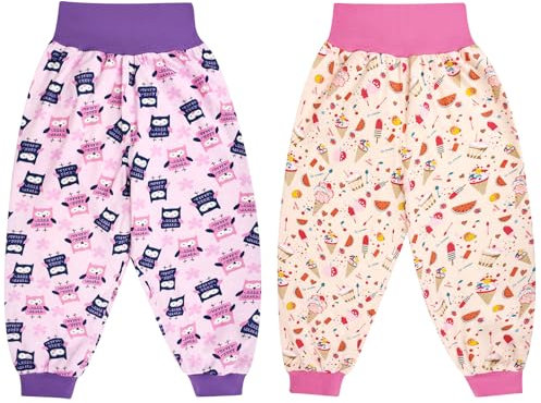 MOEMOE BABY Potty Training Pants Waterproof Potty Training Skirt,Diaper Skirt,Toddler Training Pants,Bedwetting Pants Night Time Training Pants,2 Packs,Owl+Ice Cream,XL