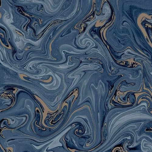 Liquid Navy Gold Wallpaper - Smudge Twirls Abstract - Fluid Liquid Marble Pain in Water Modern Elegance - Paste The Paper