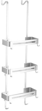 Bathroom Shelves Hanging Shower Caddy, Over The Door 3-Tier Shower Organizer with 8 Hooks, No-Drilling Aluminum Bathroom Shower Shelf, Easy to install bathroom organizers and storage(Silver)