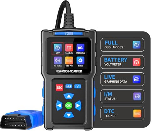 Journeyside OBD2 Diagnosis Coche,T200 OBD2 Diagnostico OBDII Scanner Multimarca, Herramienta de Diagnóstico del Sistema del Motor, Compatible con vehículos de Gasolina Que utilizan el protocolo OBD2