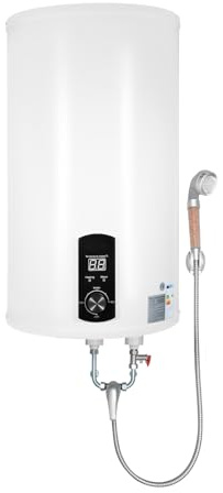 HOARLICN Elektrospeicher Warmwasserspeicher, Elektrischer Tank-Wassererhitzer 220V 2000W Durchlauferhitzer mit Handbrause und Schlauch Horizontal Boiler 25–75 °C für Badezimmer (70, Liter)