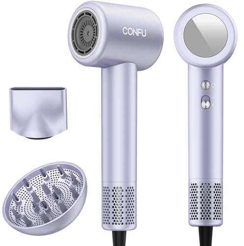CONFU Haartrockner, 1500W 110.000 U/min Hochgeschwindigkeits Ionen Föhn, Schnelles Trocknen, 200 Million Negativ Ionen Fön, 59dB Leicht Lärm Haarföhn mit Magnetischer Diffusorr