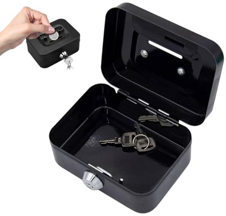 Kleine Geldkassette, Kleiner Safe, geldkassette Abschließbar mit Schlüssel, 11,5 x 8,5 x 5,8 cm, Metallschließfach Sparbüchse mit Tastensperre, geldtasche, Tresor, geldkassette abschließbar(Schwarz)