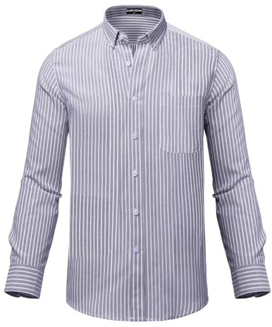 Mauro Kane Men's Long Sleeve Shirts Casual Business Classic Striped Shirt | 100% Cotton,Non Iron,Button Down Shirt with Pocket,Regular Fit,Breathable, Perfect for Business Office Wedding