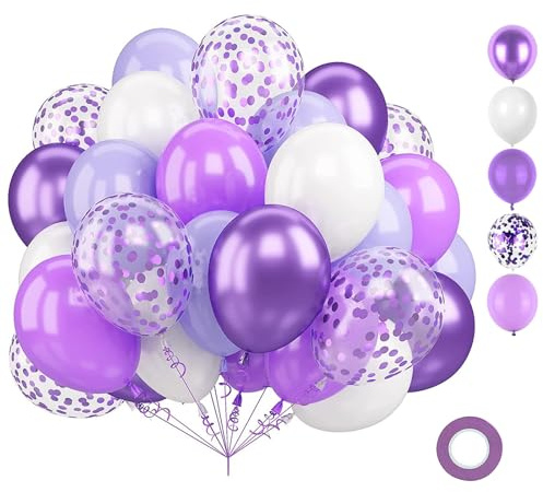 Luftballons Lila Weiß, 50 Stück 12 Zoll Luftballons Geburtstag mit Konfetti Party Ballons, für Herren, Damen Geburtstag Boho Hochzeit Jugendweihe Verlobung