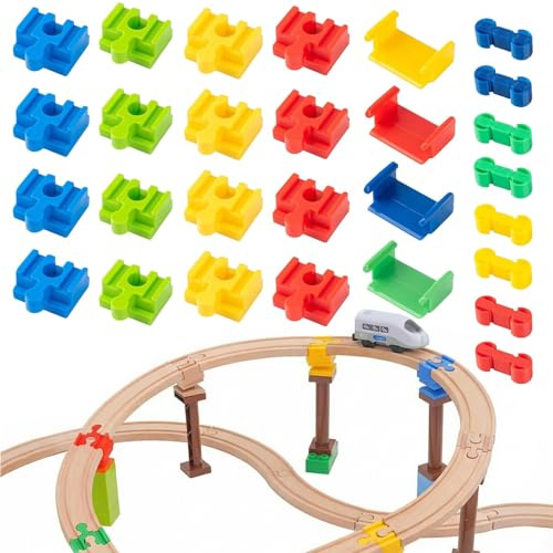 28 Stück Holzeisenbahn Schienen Adapter,Schienenverbinder aus Kunststoff,schienenverbinder holzeisenbahn,Eisenbahn Spielzeug Zubehör für Kinder im Alter Von 3-7
