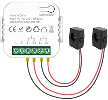 BOFRHME Medidor de Potencia Inteligente Tuya Wifi con Abrazadera para Transformador de Corriente, Medidor de Energía de 2 Canales 80A, Vatímetro para Hogar Inteligente