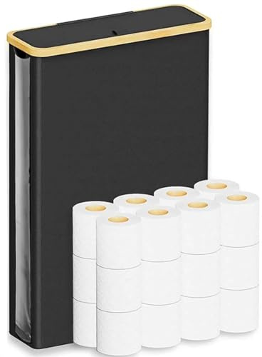 Grande boîte de rangement pour papier toilette avec couvercle en bambou, 50 l, panier fin pour jusqu'à 24 rouleaux standard, récipient de rangement pour papier toilette
