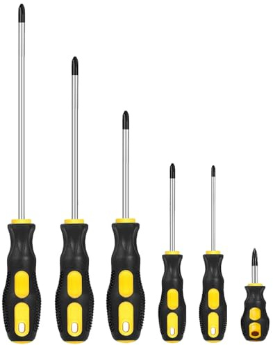 Fixinus 6-Piece Magnetic Phillips Screwdriver Set, Professional Cushion Grip | Cross Head Screwdrivers Hand Tool Set