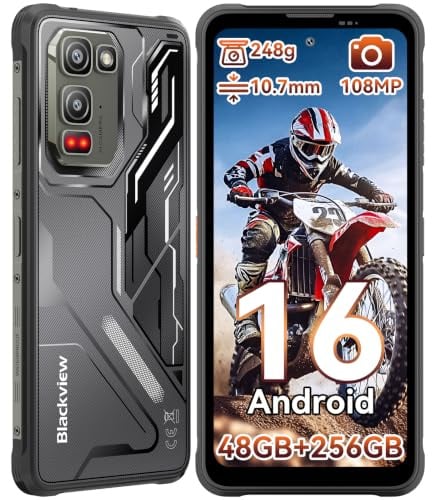 Blackview Fort 5 Rugged Smartphone Andriod 16, 10.7mm&248g Ultra-thin Telefono indistruttibile, 6.78'' 120Hz, 108MP+50MP Telefono Indistruttibile, 36GB+256GB, MTK G100/IP69K/NFC/700 Nits