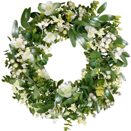 46 cm/18 Zoll Künstlicher Eukalyptus Kranz für die Haustür, grüner Frühlings-Sommer-Kranzs, Türkranz Kranz Deko, Realistischer Türkranz für Bauernhaus, Hochzeit & Gartendekoration, drinnen draußen