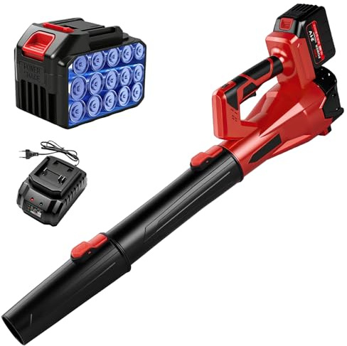 Aspirador de Hojas con batería, 200km/h, 6 velocidades, sin Cables Soplador eléctrico con 6 velocidades, con batería de 1300mAh y Cargador, soplador de Hojas sin Cables para jardín, terraza, Coche