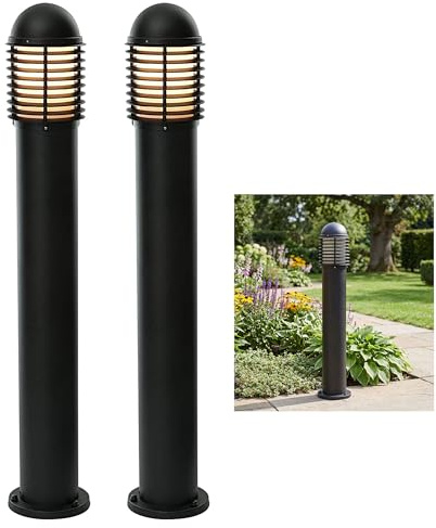 National Lighting IP44 Rated Louvred Bollard Light - 1000mm Outdoor Garden Patio Porch Driveway Lights - Black Garden Lamp Post - 9W 240V LED ES E27 (Not Included) - 2-Pack
