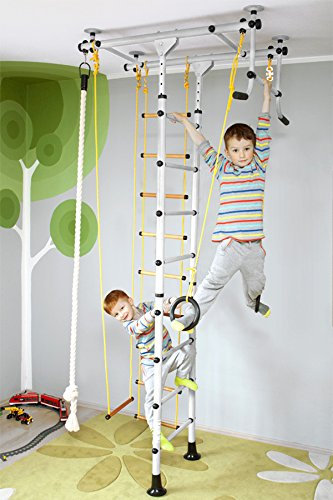 NiroSport FitTop M1 Indoor Klettergerüst für Kinder Sprossenwand für Kinderzimmer Turnwand Kletterwand, kinderleichte Montage, max. Belastung bis ca. 130 kg (Weiß)