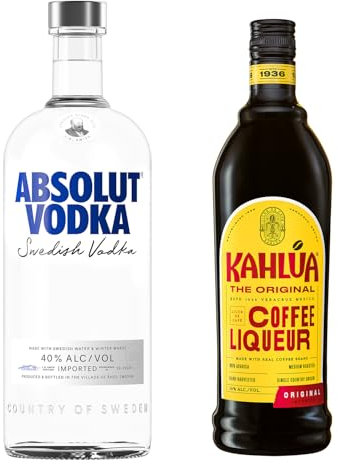 ABSOLUT VODKA Original, 1L + KAHLUA Liqueur de café, 70cl - Bases cocktails Espresso Martini, White Russian