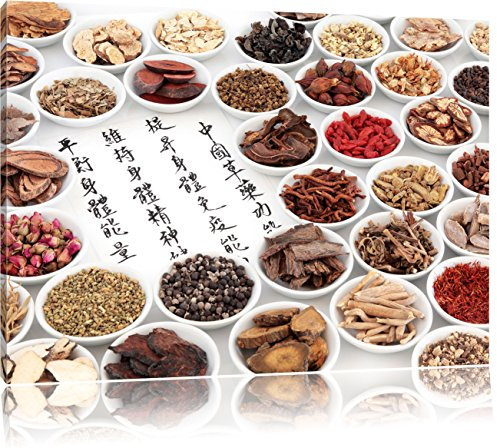 Pixxprint Chinesische Kräutermedizin, Größe: 120x80cm, Leinwandbild, fertig gespannt, Wandbild, Dekoration, Kunstdruck, kein Poster