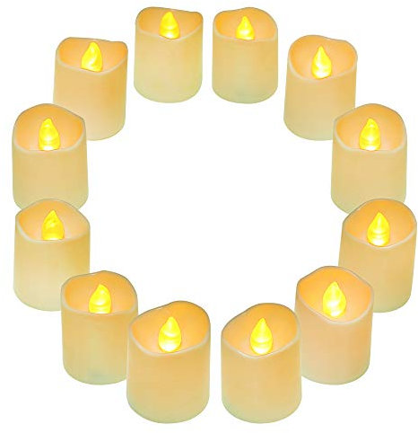 QHYK Flammenlose LED Kerzen 12 Stück, Hell Flackereffekt Warmweiß LED tealights, Batteriebetriebene led teelichter, für Geschenk Party Hochzeitstisch Ferien Dekorationen, Warm-weiß