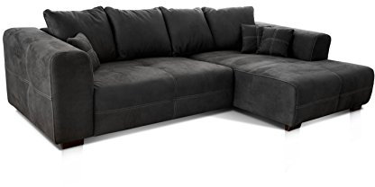 Cavadore Ecksofa Mavericco / XXL Eckcouch Inkl. Rückenkissen und Zierkissen / Longchair rechts / Industrial Style / 285 x 69 x 170 (BxHxT) / Mikrofaser Schwarz