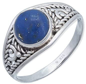 mantraroma Damen Ring Silber mit Stein Lapis Lazuli Edelstein blau ausgefallen verspielt