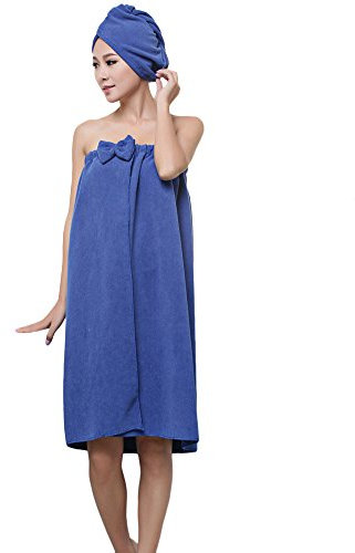 Telo da bagno in microfibra per donna, con turbante per capelli - Asciugamano avvolgente tipo pareo, per spiaggia e piscina royal Blue OneSize