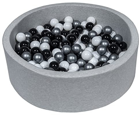 Velinda Bällebad Ballpool Kugelbad Bällchenbad Bällchenpool Kinder Pool mit 300 Bällen (Farbe der Bälle: schwarz, weiß, silberfarben)