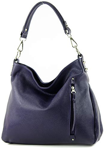 modamoda de - T183 - ital. Borsa a tracolla in pelle da donna, Colore:scuro Viola