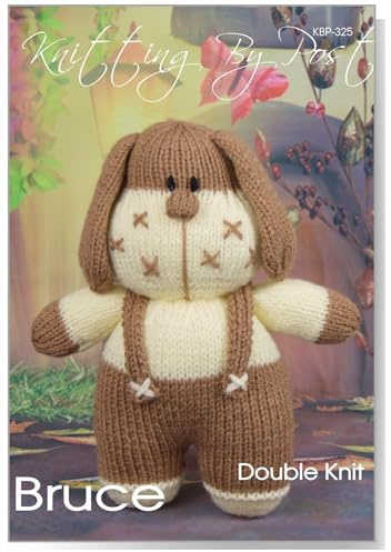 Knitting by Post Knitting Pattern Leaflet - Bruce the Dog from A5 Leaflet. Knit Cute Handmade Puppy Gifts. Brown & Cream Double Knitting Yarn Needed