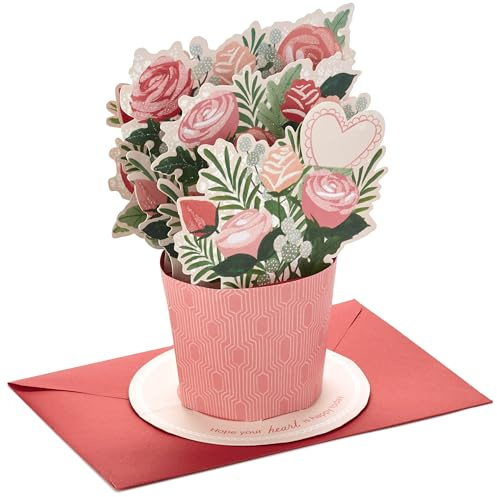 Hallmark Valentines Day Pop Up Card, Bouquet of Pink Flowers (Happy Heart) Paper Wonder 3D Card