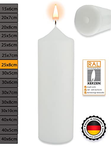 WikaKerzen Stumpenkerze-Rohling Blanko [ideal zum Basteln und Verzieren mit Wachs] zur Taufe Geburtstag Hochzeit Kommunion Altarkerze Kaminkerze Laternenkerze Dekokerze (Weiß, 25 x 8 cm)