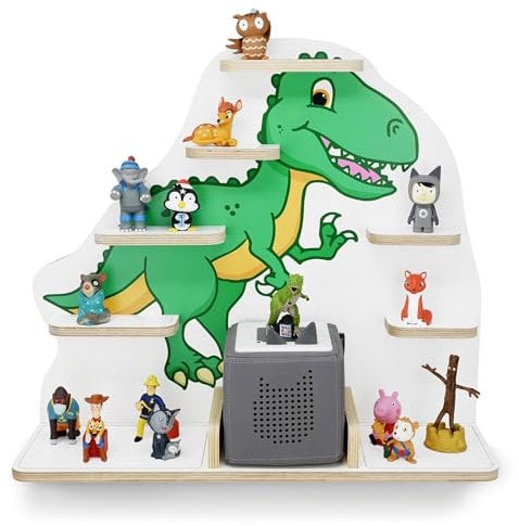 stadtecken Kinder Regal für Musikbox I Geeignet für die Toniebox und ca. 50 Tonies I Perfekte Aufbewahrung für Kinderzimmer I zum Aufstellen oder Aufhängen (T-Rex, Groß)