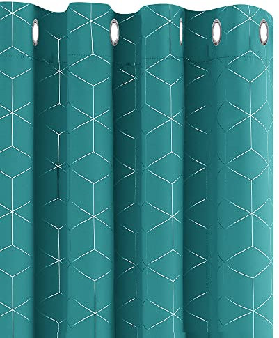 Deconovo Ösenvorhang Licht Blockieren Dekoschals Kälteschutz Thermogardine Hitzeschutz, Blickdichte Vorhänge für Wohnzimmer, Gardinen Abdunkelnd mit Ösen, 229x140 cm(HöhexBreite), Türkis, 2er Set