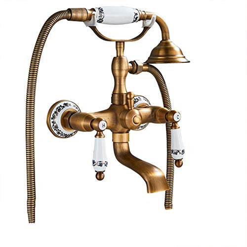 Badewannenarmatur Mit Handbrause - Wannenarmatur, Und Brausehalter | Aufputz Badewanne Wasserhahn - Dusche Set, Mit Umsteller & Keramikkartusche, Zweigriff -Wannenbatterie, Messing, Retro-Stil