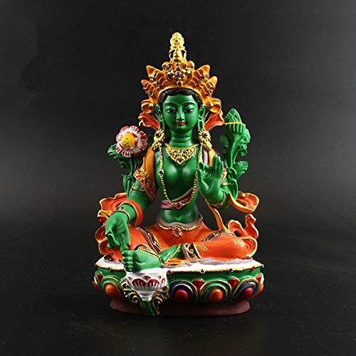 LISAQ Harz bemalter Talisman Wirksamer Familienschutz Grün Tara Bodhisattva Buddha Statue Figur 21.5 * 13 * 10cm