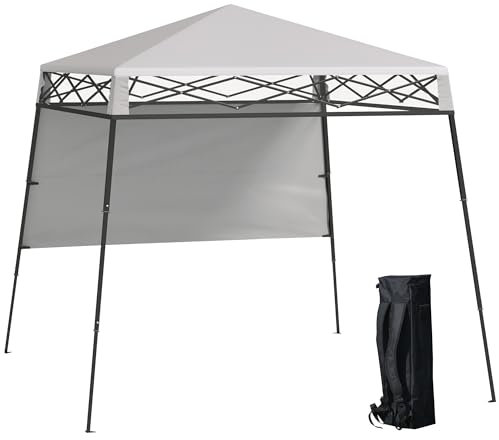 Outsunny Carpa Plegable 220x220x200 cm Cenador Plegable con 1 Pared Lateral Bolsa de Transporte Impermeable y Protección UV50+ para Jardín Patio Blanco