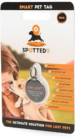 Spotted! Pro Smart Pet Tag - Ø 3,4 cm - Tierkennzeichnung - QR-Code - NFC-Chip - Weltweite Reichweite - Für Hunde und Katzen - Medium - Silber